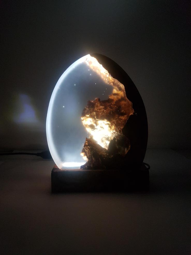 Lampe Olivenholz LED Lichterkette Epoxidharz