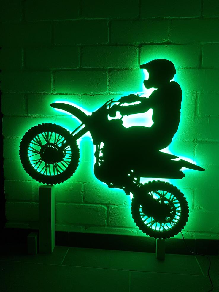 Motorradfahrer Wadlampe Holz LED farbig