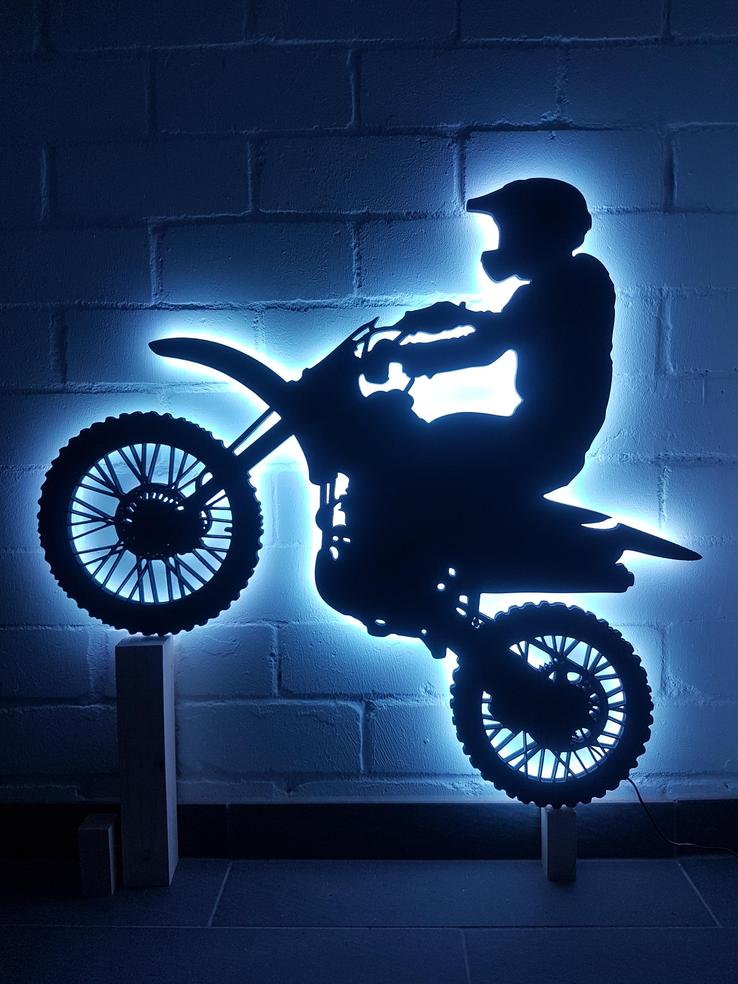Motorradfahrer Wadlampe Holz LED farbig